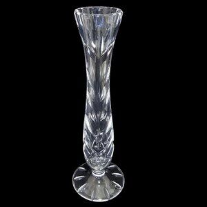 Vintage Cut Crystal Bud Vase Stem Floral Design Thumbprint Edge Detail‎